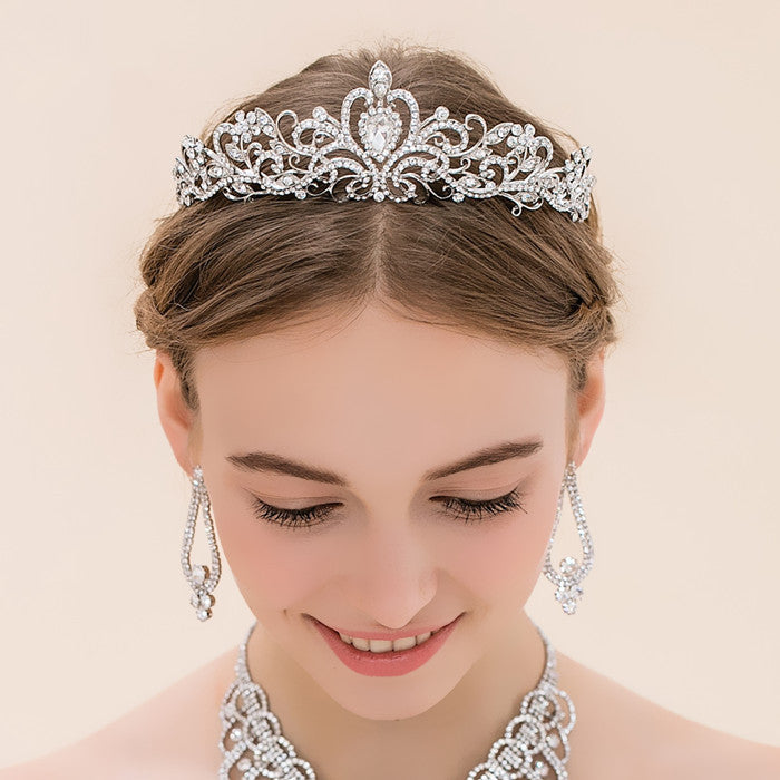 Ladies' Sparkling Crystal Tiara with filigree design wreath