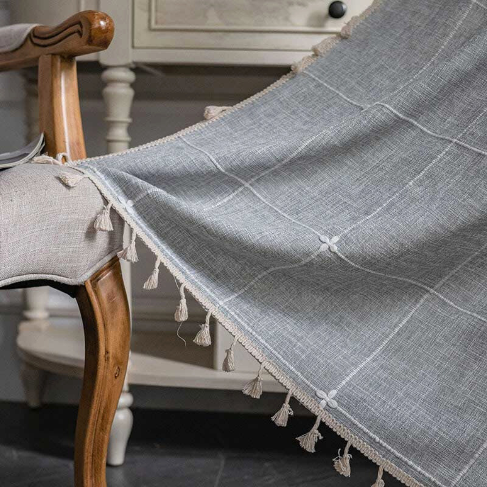 Skanto | Checkered Fringe Semi-Blackout Curtains – Boho Style Drapes