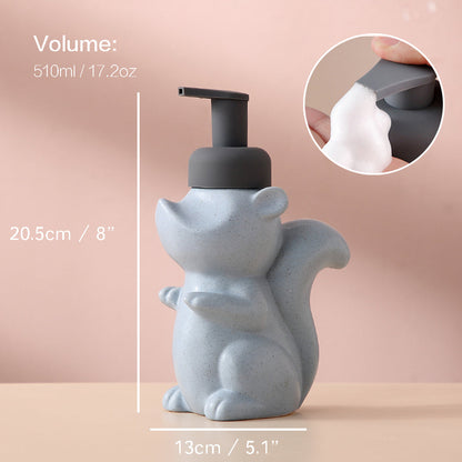 Skanto | Ceramic Soap Dispenser, Squirrel Foam Pump Bathroom Bottle, Animal Design, Refillable Reusable Lotion Pump for Bath Kitchen, 510ml/17.2oz