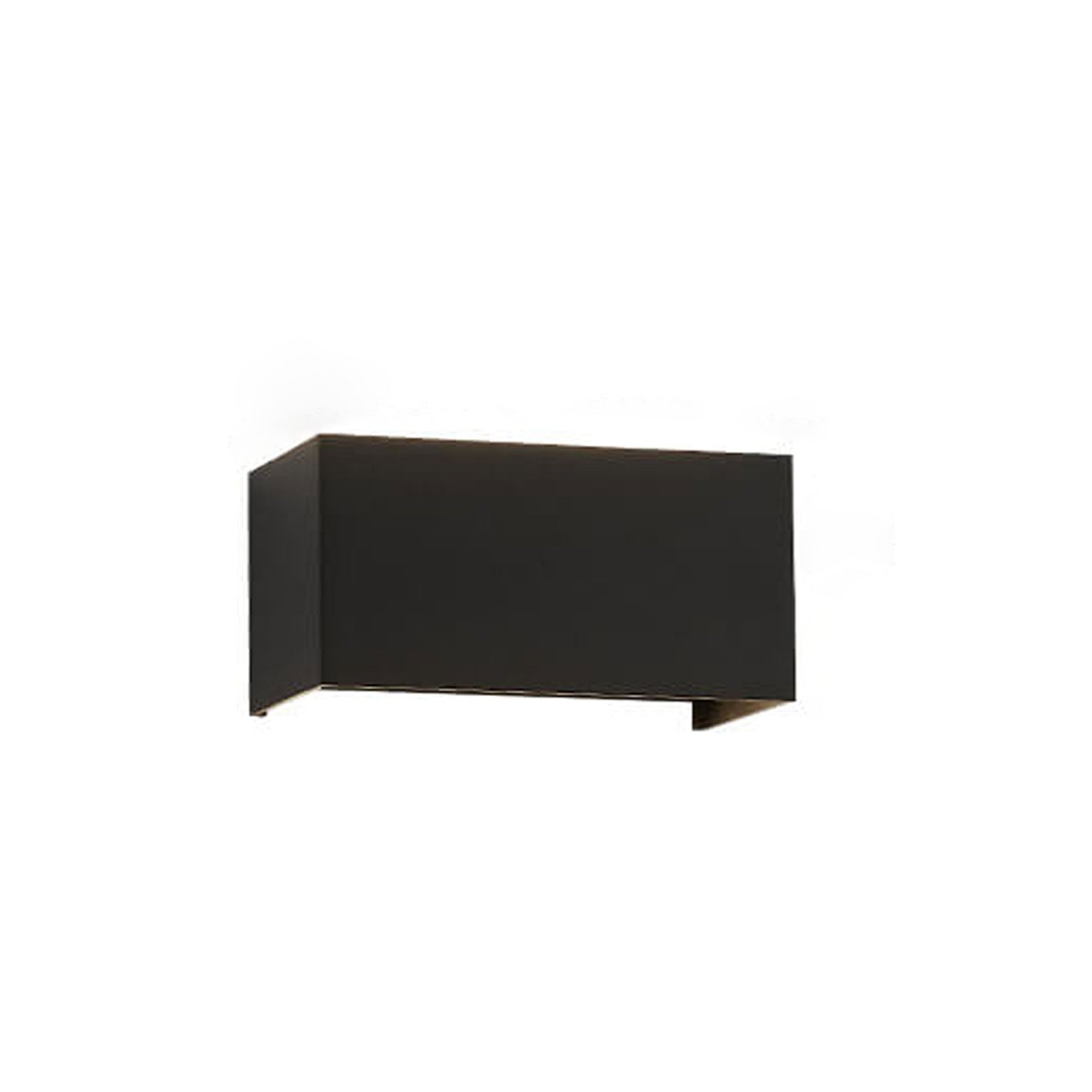 Modern, waterproof, rectangular outdoor LED wall light with up and down lighting.