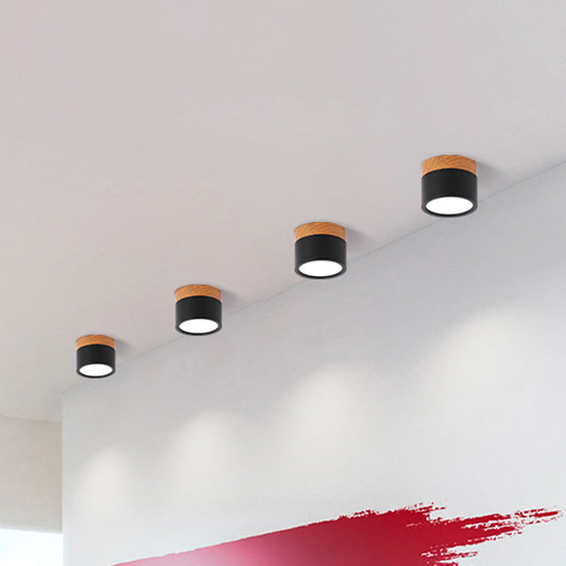 Skanto | Modern Macaron Ceiling Lamp – Compact Metal/Wood Recessed Lighting for Kitchen and Bar in Yellow, Blue, and Black