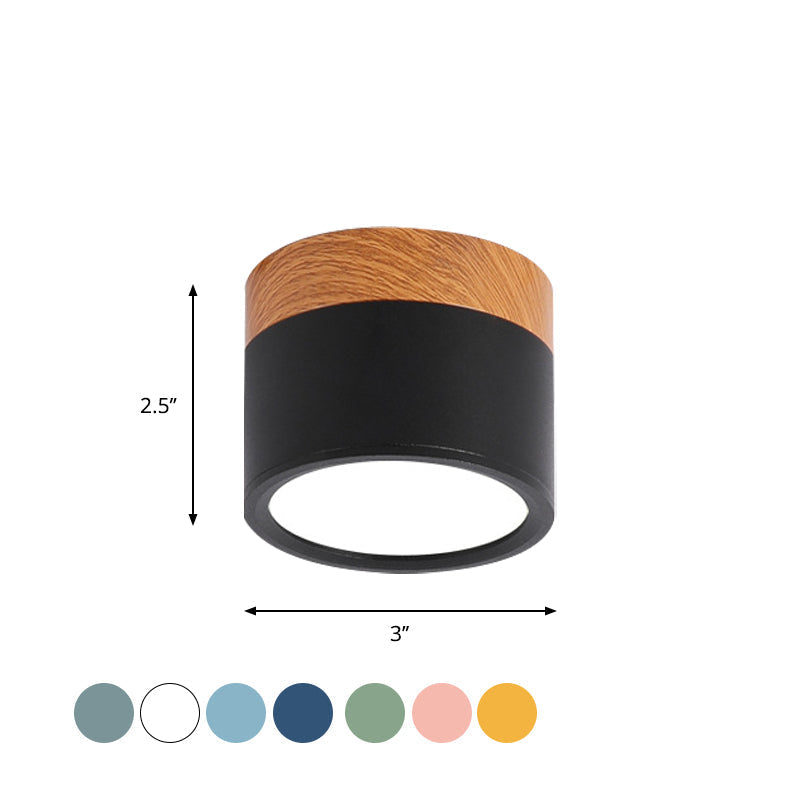 Skanto | Modern Macaron Ceiling Lamp – Compact Metal/Wood Recessed Lighting for Kitchen and Bar in Yellow, Blue, and Black