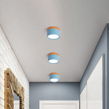 Skanto | Modern Macaron Ceiling Lamp – Compact Metal/Wood Recessed Lighting for Kitchen and Bar in Yellow, Blue, and Black