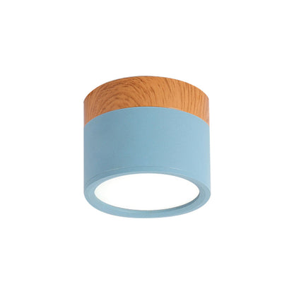 Skanto | Modern Macaron Ceiling Lamp – Compact Metal/Wood Recessed Lighting for Kitchen and Bar in Yellow, Blue, and Black