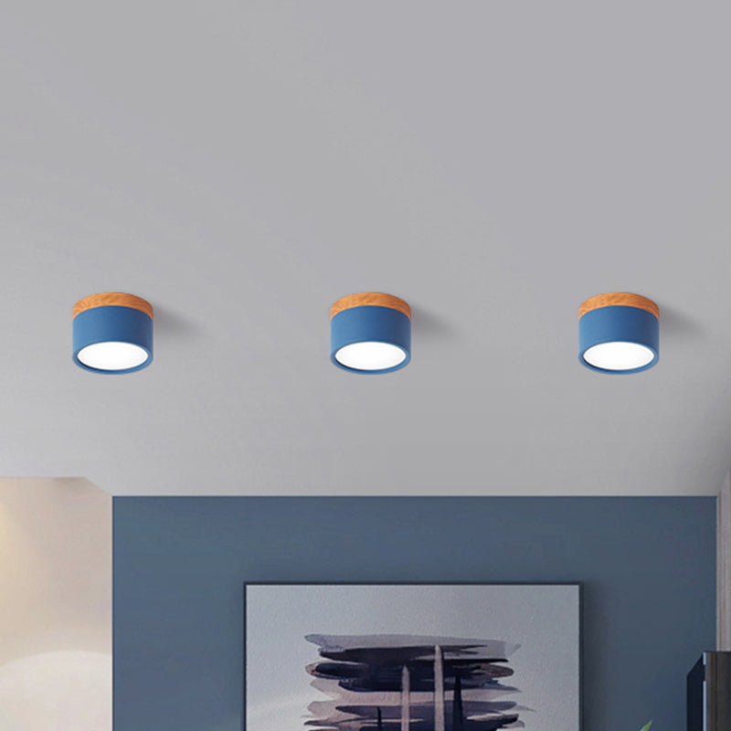 Skanto | Modern Macaron Ceiling Lamp – Compact Metal/Wood Recessed Lighting for Kitchen and Bar in Yellow, Blue, and Black
