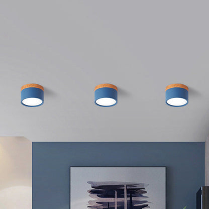 Skanto | Modern Macaron Ceiling Lamp – Compact Metal/Wood Recessed Lighting for Kitchen and Bar in Yellow, Blue, and Black