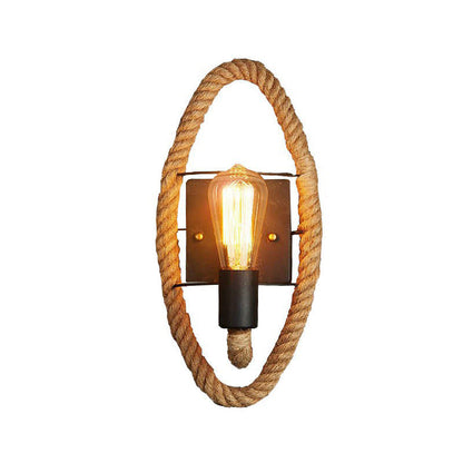 BowLift | Single rope wrapped wall light farmhouse brown oval/round dining room wall mounted light with open lamp design