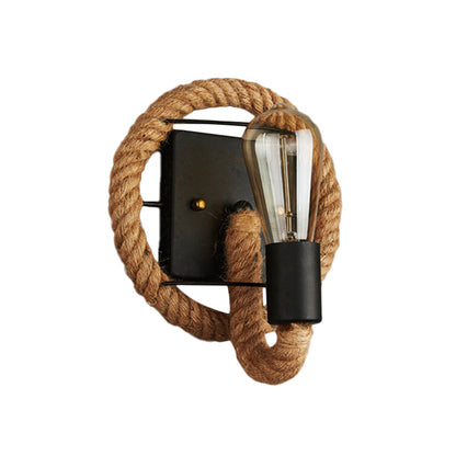 BowLift | Single rope wrapped wall light farmhouse brown oval/round dining room wall mounted light with open lamp design