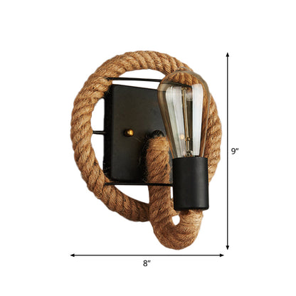 BowLift | Single rope wrapped wall light farmhouse brown oval/round dining room wall mounted light with open lamp design
