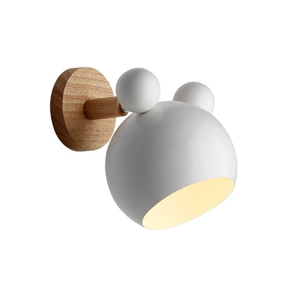 Bear/Bell Rotating Wall-Mounted Lamp Macaron Iron 1-Head Bedside Reading Wall Light in White/Pink/Green and Wood | Brehn