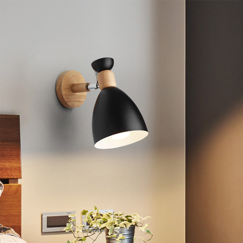 Bear/Bell Rotating Wall-Mounted Lamp Macaron Iron 1-Head Bedside Reading Wall Light in White/Pink/Green and Wood | Brehn