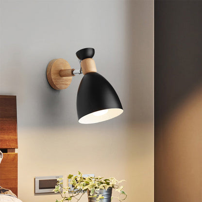 Bear/Bell Rotating Wall-Mounted Lamp, Macaron-Style Iron, Single-Head Bedside Reading Wall Light in White/Pink/Green and Wood | Karnz