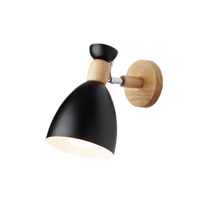 Bear/Bell Rotating Wall-Mounted Lamp Macaron Iron 1-Head Bedside Reading Wall Light in White/Pink/Green and Wood | Brehn