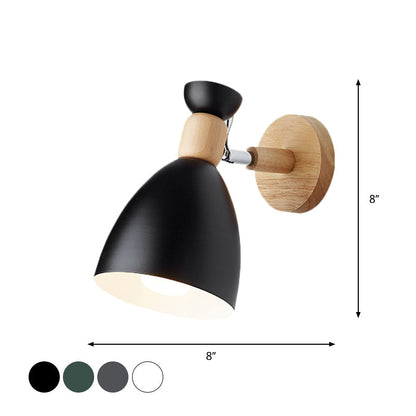 Bear/Bell Rotating Wall-Mounted Lamp, Macaron-Style Iron, Single-Head Bedside Reading Wall Light in White/Pink/Green and Wood | Karnz