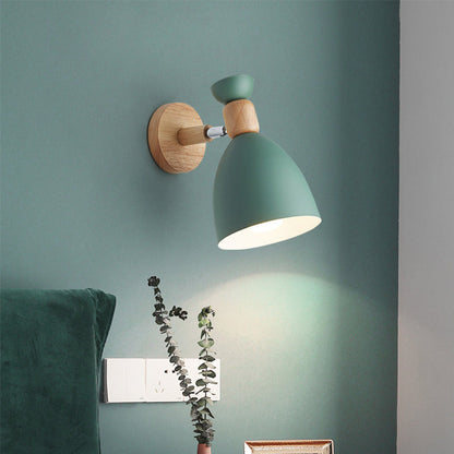 Bear/Bell Rotating Wall-Mounted Lamp, Macaron-Style Iron, Single-Head Bedside Reading Wall Light in White/Pink/Green and Wood | Karnz
