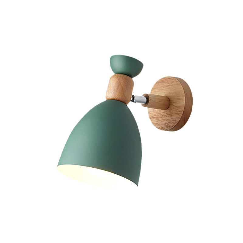 Bear/Bell Rotating Wall-Mounted Lamp Macaron Iron 1-Head Bedside Reading Wall Light in White/Pink/Green and Wood | Brehn