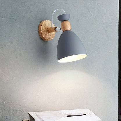 Bear/Bell Rotating Wall-Mounted Lamp Macaron Iron 1-Head Bedside Reading Wall Light in White/Pink/Green and Wood | Brehn