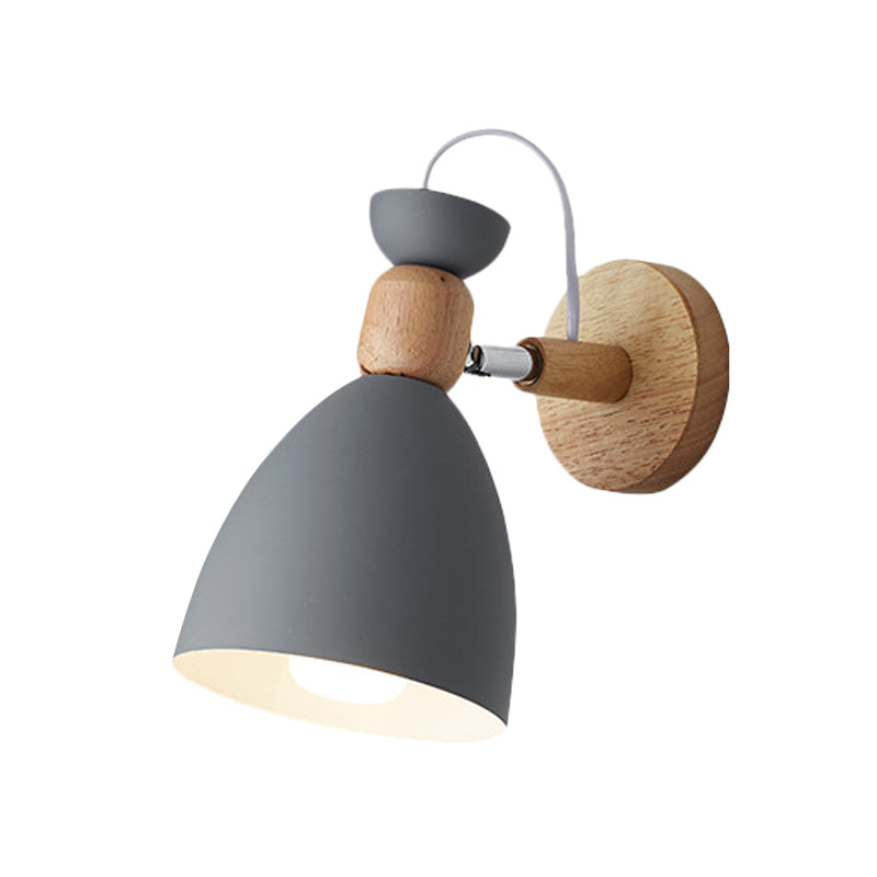 Bear/Bell Rotating Wall-Mounted Lamp Macaron Iron 1-Head Bedside Reading Wall Light in White/Pink/Green and Wood | Brehn