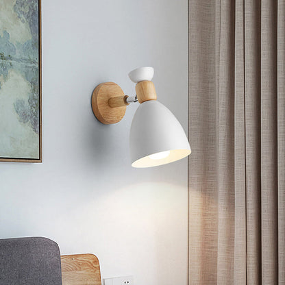 Bear/Bell Rotating Wall-Mounted Lamp, Macaron-Style Iron, Single-Head Bedside Reading Wall Light in White/Pink/Green and Wood | Karnz