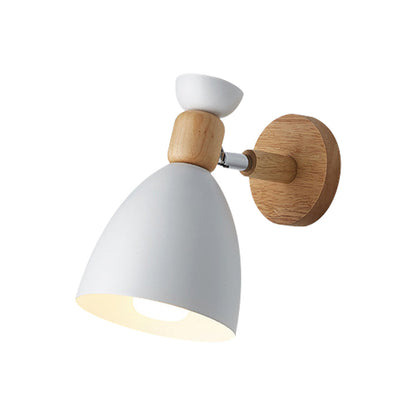 Bear/Bell Rotating Wall-Mounted Lamp, Macaron-Style Iron, Single-Head Bedside Reading Wall Light in White/Pink/Green and Wood | Karnz