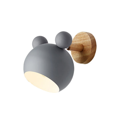 Bear/Bell Rotating Wall-Mounted Lamp, Macaron-Style Iron, Single-Head Bedside Reading Wall Light in White/Pink/Green and Wood | Karnz