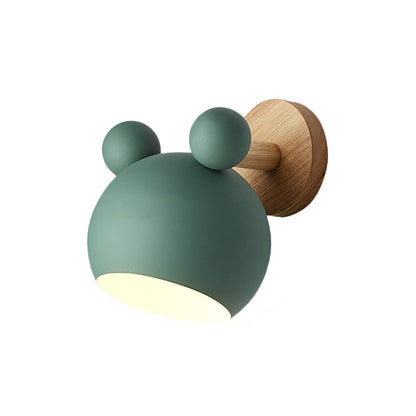 Bear/Bell Rotating Wall-Mounted Lamp Macaron Iron 1-Head Bedside Reading Wall Light in White/Pink/Green and Wood | Brehn