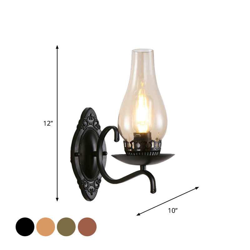 BowLift | Single-arm Wall Light Industrial Hall Wall Light with Kerosene Clear/Frosted Glass Shade in Copper/Bronze