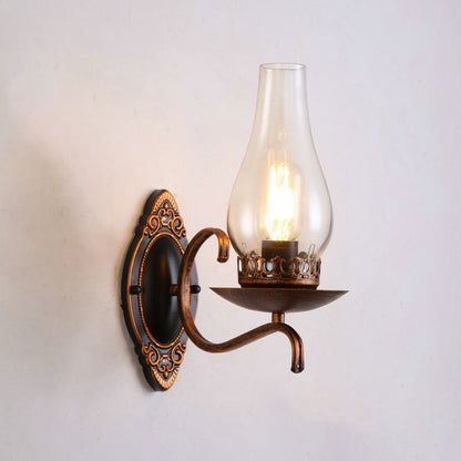BowLift | Single-arm Wall Light Industrial Hall Wall Light with Kerosene Clear/Frosted Glass Shade in Copper/Bronze