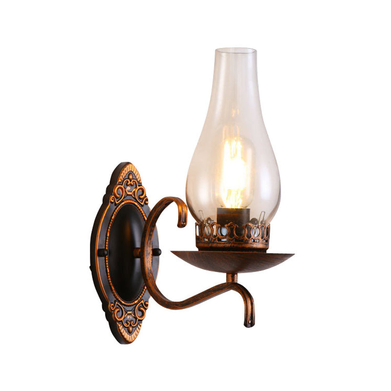 BowLift | Single-arm Wall Light Industrial Hall Wall Light with Kerosene Clear/Frosted Glass Shade in Copper/Bronze