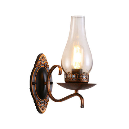 BowLift | Single-arm Wall Light Industrial Hall Wall Light with Kerosene Clear/Frosted Glass Shade in Copper/Bronze
