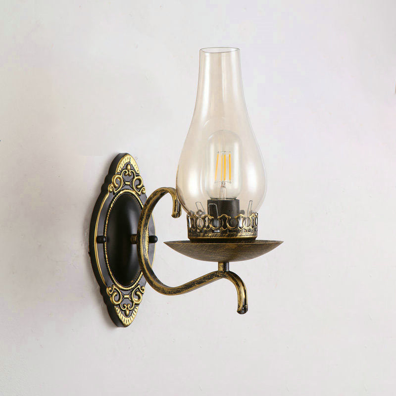BowLift | Single-arm Wall Light Industrial Hall Wall Light with Kerosene Clear/Frosted Glass Shade in Copper/Bronze
