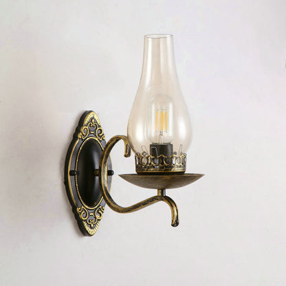 BowLift | Single-arm Wall Light Industrial Hall Wall Light with Kerosene Clear/Frosted Glass Shade in Copper/Bronze