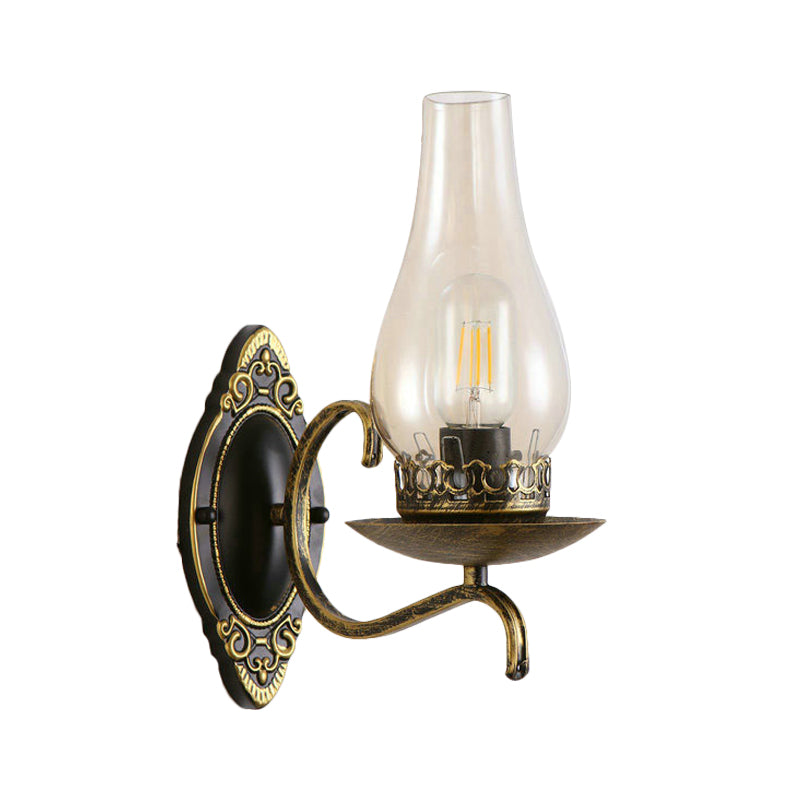 BowLift | Single-arm Wall Light Industrial Hall Wall Light with Kerosene Clear/Frosted Glass Shade in Copper/Bronze