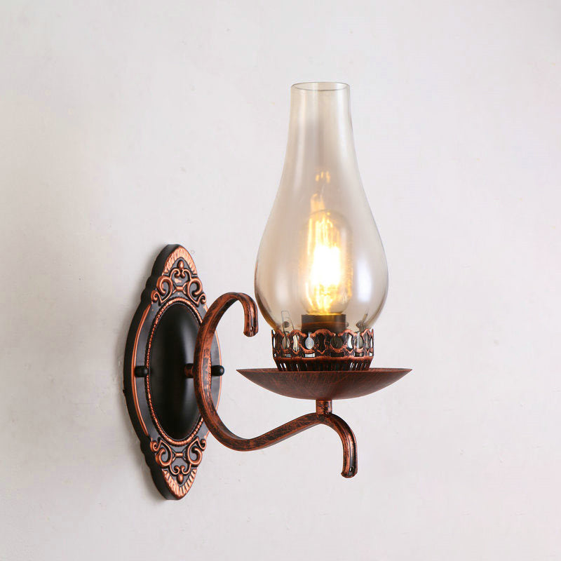 BowLift | Single-arm Wall Light Industrial Hall Wall Light with Kerosene Clear/Frosted Glass Shade in Copper/Bronze