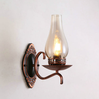 BowLift | Single-arm Wall Light Industrial Hall Wall Light with Kerosene Clear/Frosted Glass Shade in Copper/Bronze