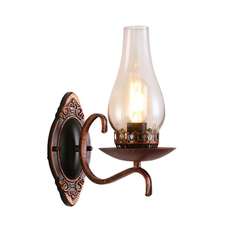 BowLift | Single-arm Wall Light Industrial Hall Wall Light with Kerosene Clear/Frosted Glass Shade in Copper/Bronze