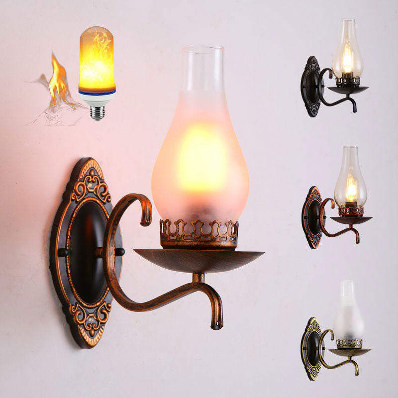 BowLift | Single-arm Wall Light Industrial Hall Wall Light with Kerosene Clear/Frosted Glass Shade in Copper/Bronze