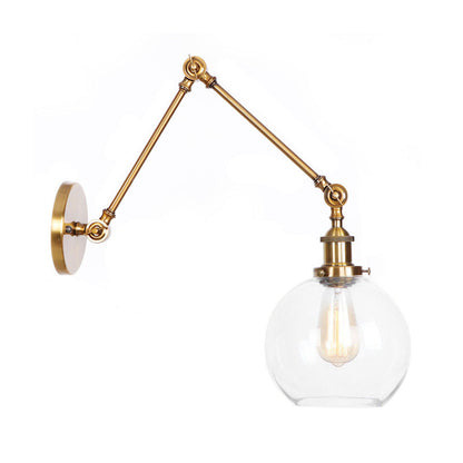 Kalsten | 1-Light Clear Glass Wall Light Fixture Aged Brass/Bronze Swing Arm Wall Lamp with Bell/Ball Clear Glass Shade