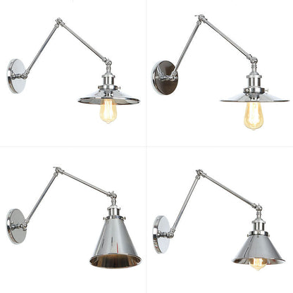 BowLift | Saucer/Cone/Horn Nightstand Reading Wall Lamp Factory Metal Single 6"/8" W Chrome Wall-Mounted Light Fixture with Rotatable Arm