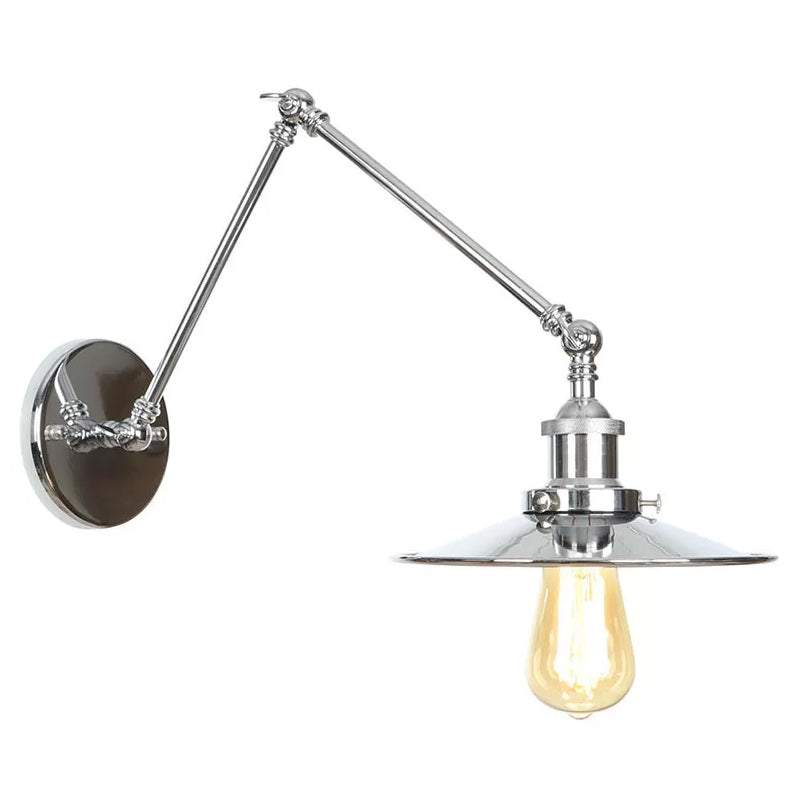 BowLift | Saucer/Cone/Horn Nightstand Reading Wall Lamp Factory Metal Single 6"/8" W Chrome Wall-Mounted Light Fixture with Rotatable Arm