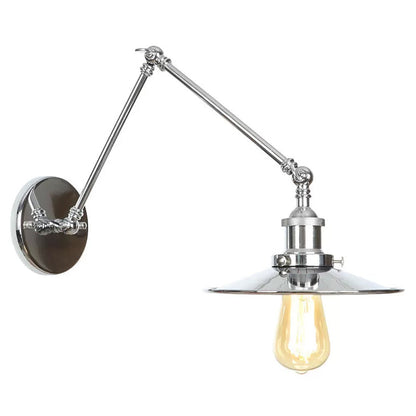 BowLift | Saucer/Cone/Horn Nightstand Reading Wall Lamp Factory Metal Single 6"/8" W Chrome Wall-Mounted Light Fixture with Rotatable Arm