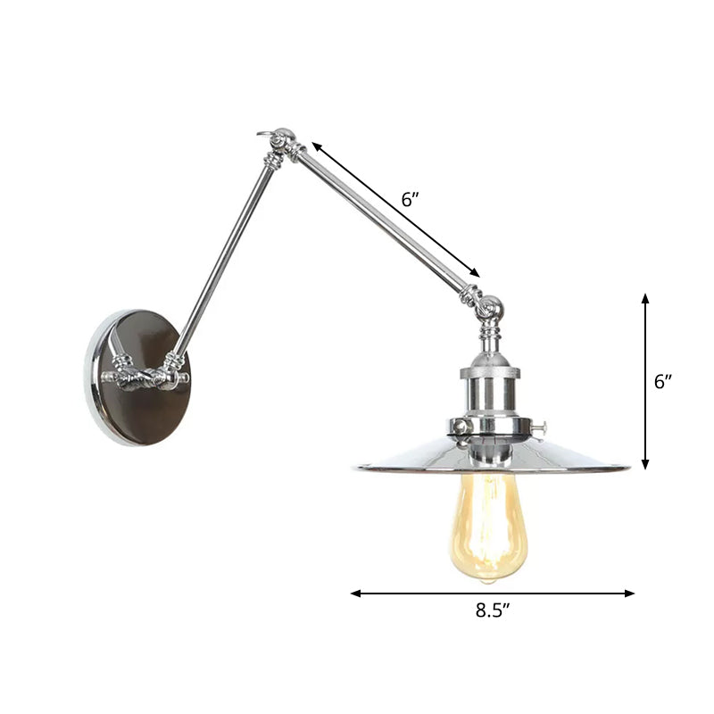BowLift | Saucer/Cone/Horn Nightstand Reading Wall Lamp Factory Metal Single 6"/8" W Chrome Wall-Mounted Light Fixture with Rotatable Arm