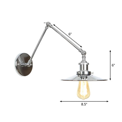 BowLift | Saucer/Cone/Horn Nightstand Reading Wall Lamp Factory Metal Single 6"/8" W Chrome Wall-Mounted Light Fixture with Rotatable Arm