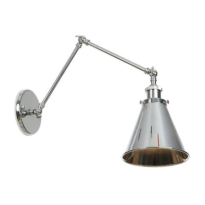 BowLift | Saucer/Cone/Horn Nightstand Reading Wall Lamp Factory Metal Single 6"/8" W Chrome Wall-Mounted Light Fixture with Rotatable Arm