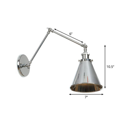 BowLift | Saucer/Cone/Horn Nightstand Reading Wall Lamp Factory Metal Single 6"/8" W Chrome Wall-Mounted Light Fixture with Rotatable Arm