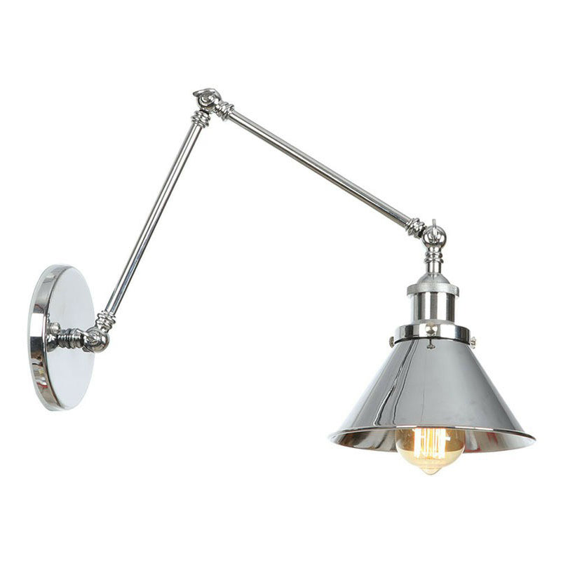 BowLift | Saucer/Cone/Horn Nightstand Reading Wall Lamp Factory Metal Single 6"/8" W Chrome Wall-Mounted Light Fixture with Rotatable Arm