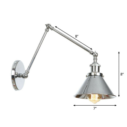 BowLift | Saucer/Cone/Horn Nightstand Reading Wall Lamp Factory Metal Single 6"/8" W Chrome Wall-Mounted Light Fixture with Rotatable Arm