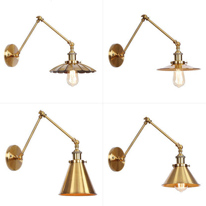 Skanto | Iron Brass Wall Light With Shell/Horn/Cone Single 6"/8" Width Antique Wall Lamp With Swing Arm