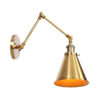 Skanto | Iron Brass Wall Light With Shell/Horn/Cone Single 6"/8" Width Antique Wall Lamp With Swing Arm