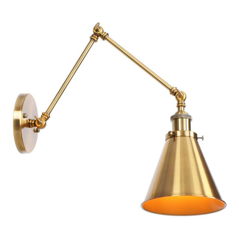 Skanto | Iron Brass Wall Light With Shell/Horn/Cone Single 6"/8" Width Antique Wall Lamp With Swing Arm